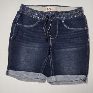 SO Girls Denim Shorts with Glitter Waistband - Blue